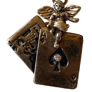 Good Luck Angel Sitting on 21 Blackjack in Spades Tie Tack Lapel Pin preloved